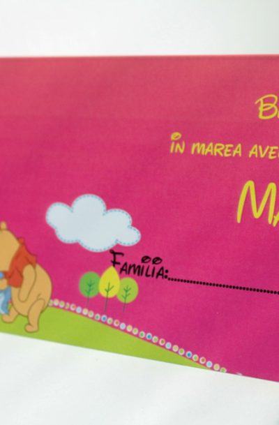 Plic de bani pentru botez roz cu Winnie the pooh