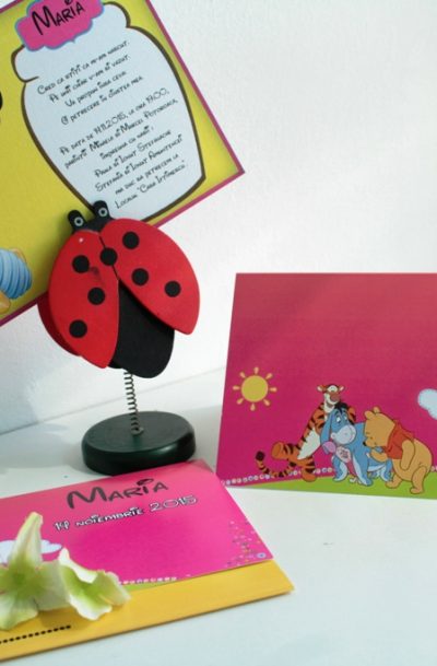 Invitatie pentru fetite cu Winnie the Pooh pentru botez