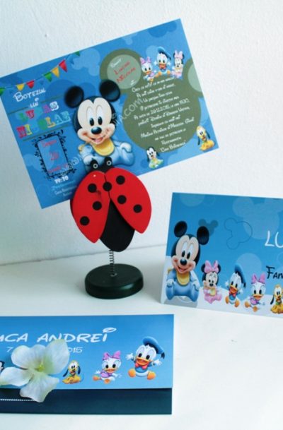 Invitatie pentru botez cu Mickey si Minnie Mouse