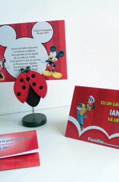 Model de invitatie pentru botez cu Minnie si Mickey Mouse