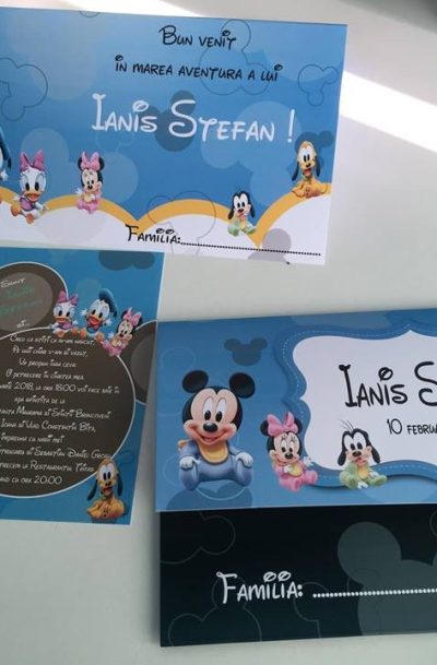 Invitatii si plicuri pentru botez cu Baby Mickey Mouse, cod produs sispb99