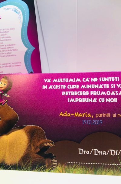 Set meniu si plic de bani pentru botez cu Masha si Ursul