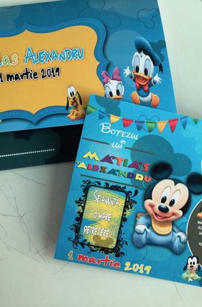 Set invitatie botez si plic de bani cu Mickey Mouse