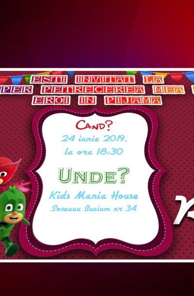 invitatie petreceri copii eroi in pijama