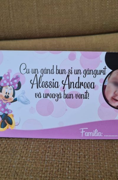 Plic de bani botez Minnie Mouse cu fotografie, cod produs pb07