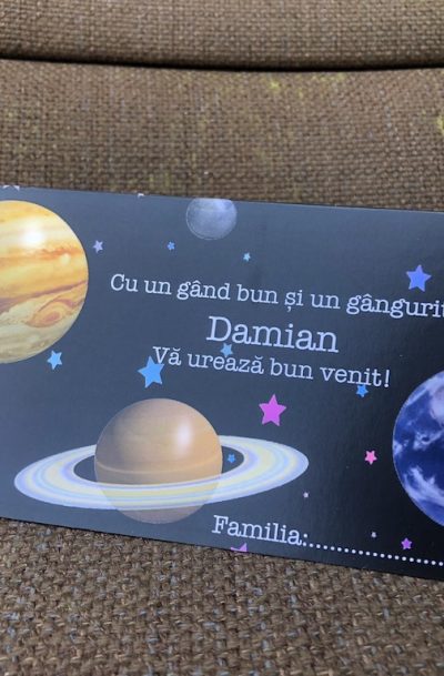 Plic de bani botez cu stele si planete, personalizabil, cod produs pb10