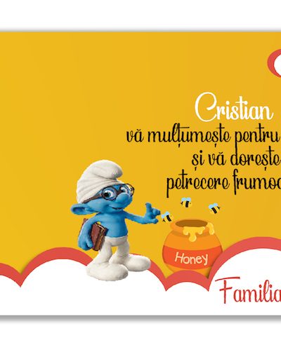 Plic de bani botez cu strumfi, 100% personalizabil, cod produs pb09