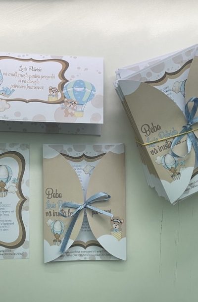 Set invitatii si plic de bani crem cu ursuleti, cod produs spb87