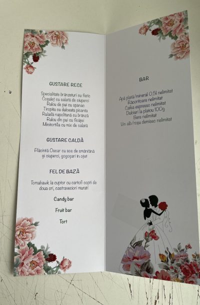 Meniu cu motive florale nunta, cod produs pbn02