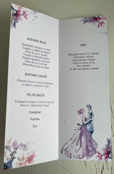 Meniu nunta cu flori mov, cod produs mbn898