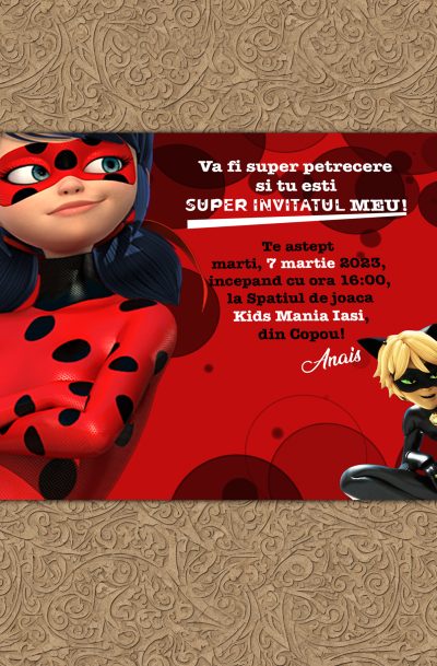 Invitatie cu Buburuza si Motan Noir, cod produs ipc009