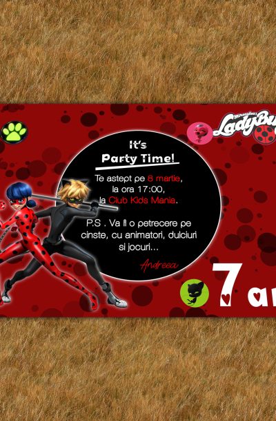 Invitatie Ladybug Miraculous petreceri copii, cod produs ipclb01