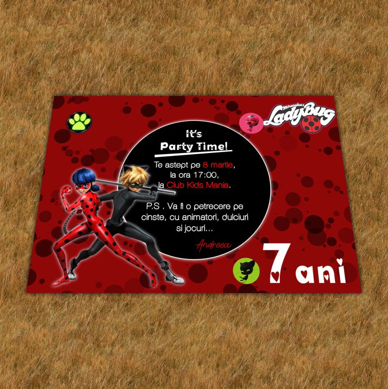Invitatie Ladybug Miraculous petreceri copii, cod produs ipclb01