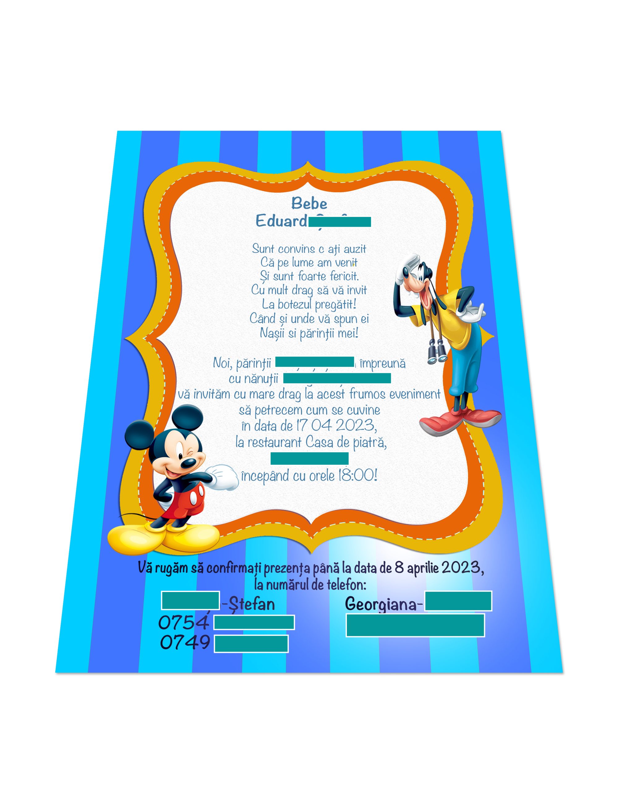 Invitatie botez Mickey si Pluto, cod produs ibmp0022