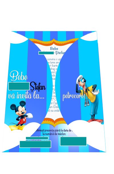 Invitatie botez Mickey si Pluto, cod produs ibmp0022