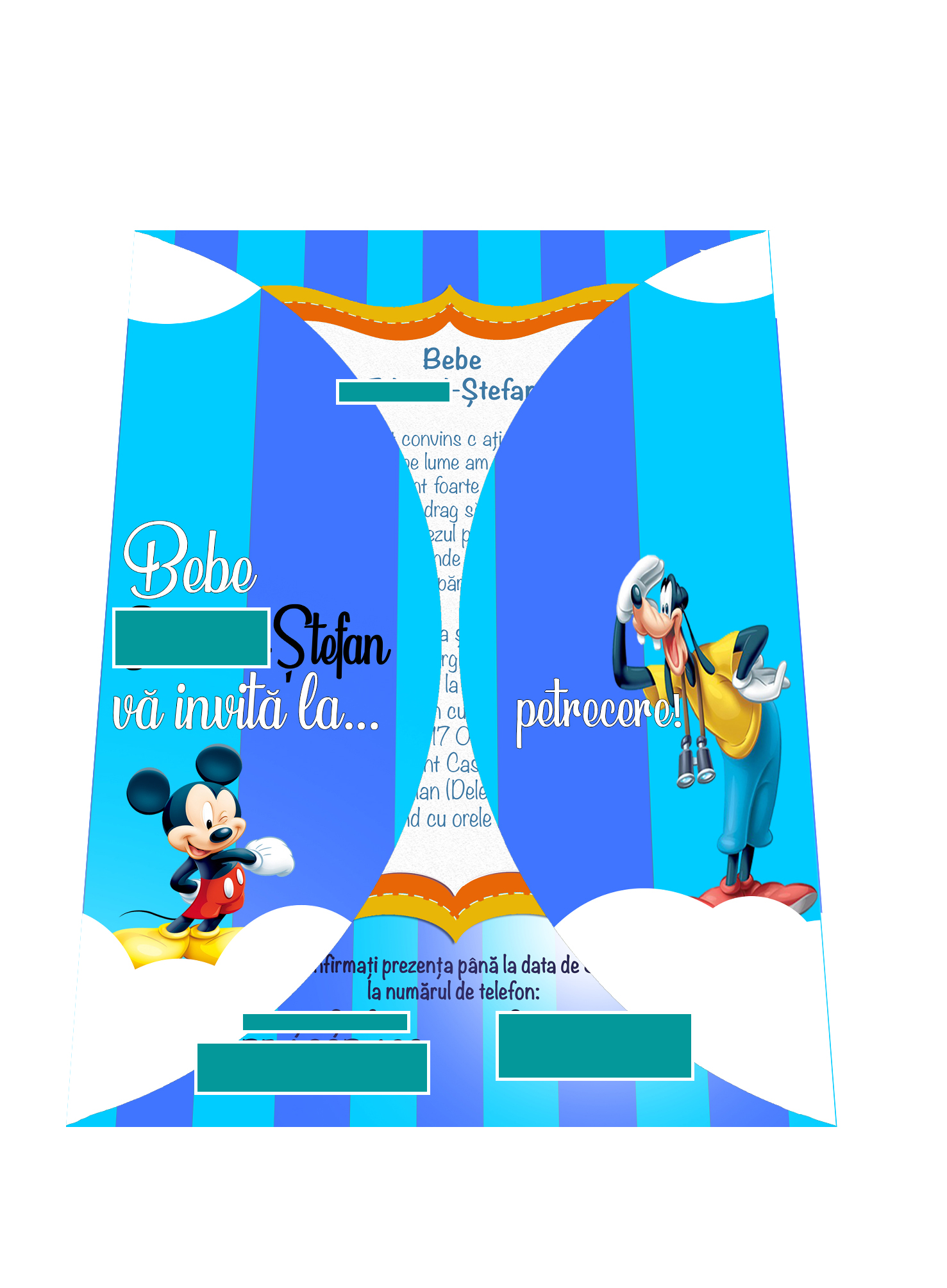 Invitatie botez Mickey si Pluto, cod produs ibmp0022